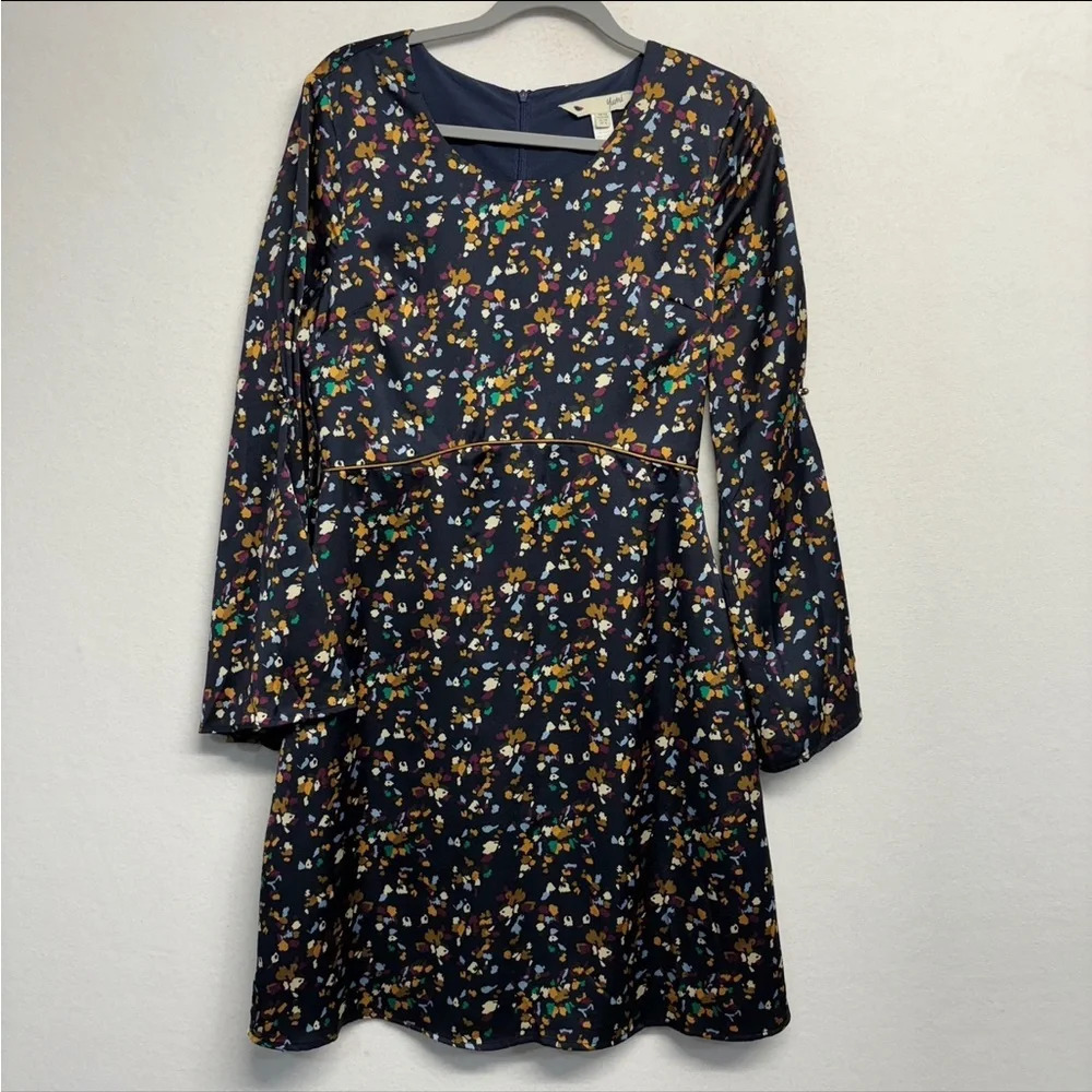 Yumi‎ Kim Midi Dress Bell Flare Sleeve Floral 8 Navy Blue